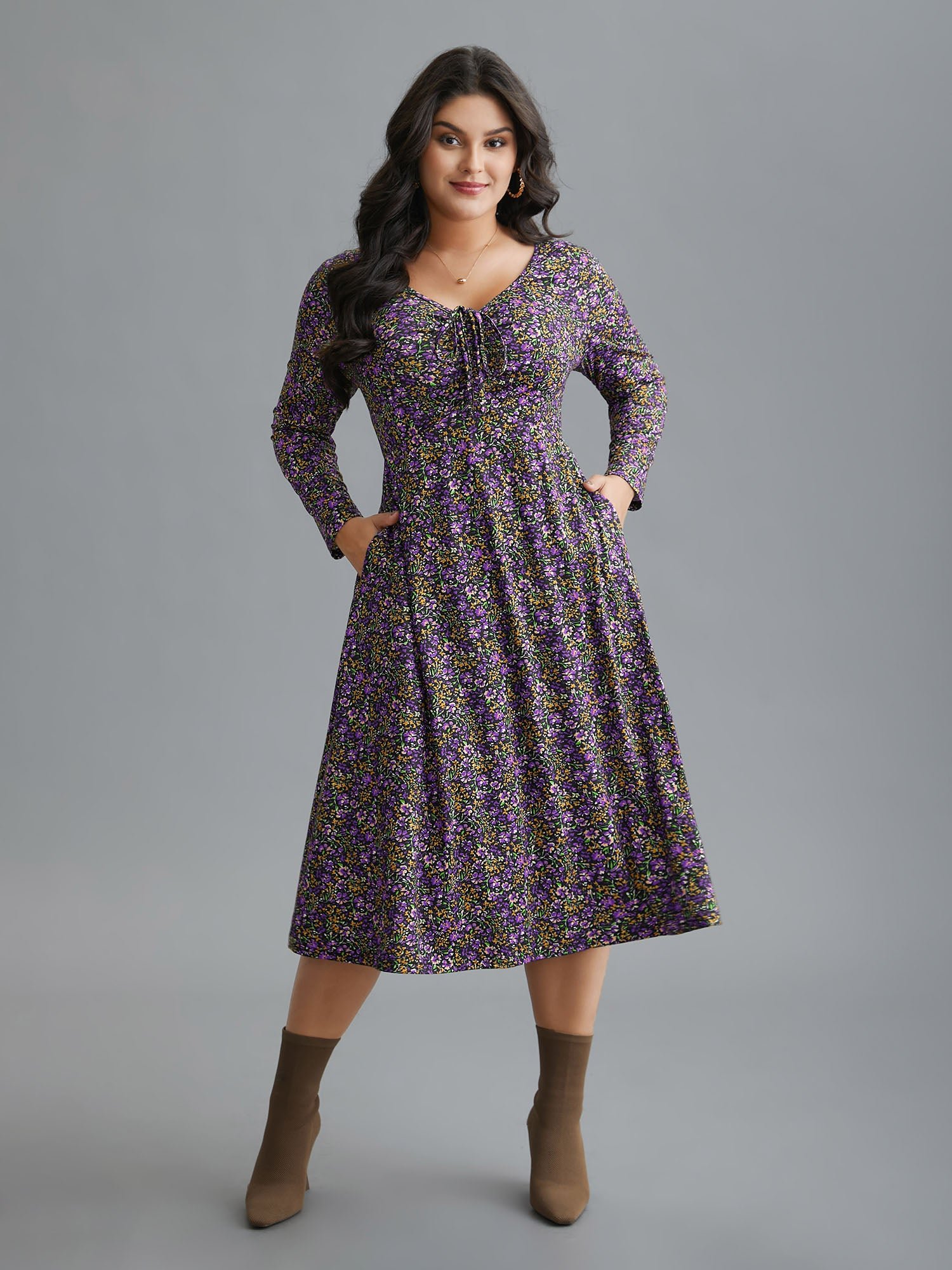 Ditsy Floral Drawstring Midi Dress - Image 9