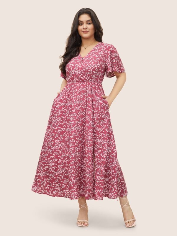 Bloom Dress - Flutter Sleeve Ditsy Floral Pocket Split Maxi Dress - Image 8