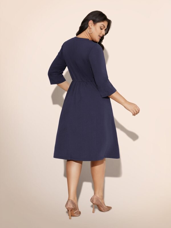 Heart Neckline Patchwork Sequin Button Detail Dress - Image 36