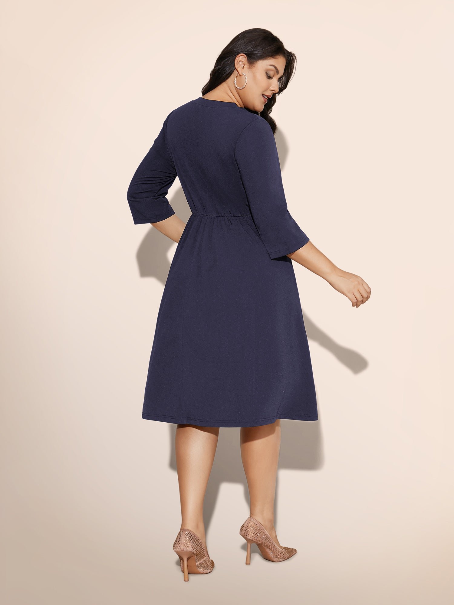 Heart Neckline Patchwork Sequin Button Detail Dress - Image 36