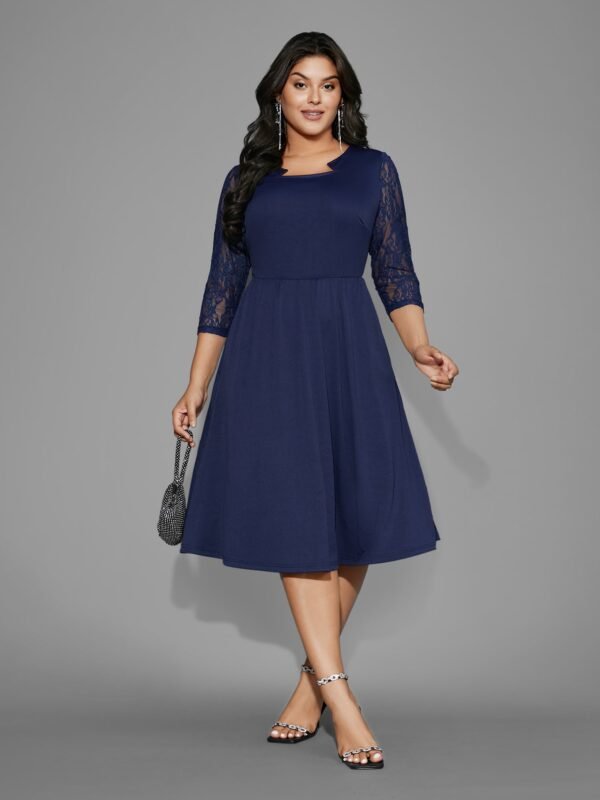 Asymmetrical Neck Lace Patchwork Mesh Dress - Image 8