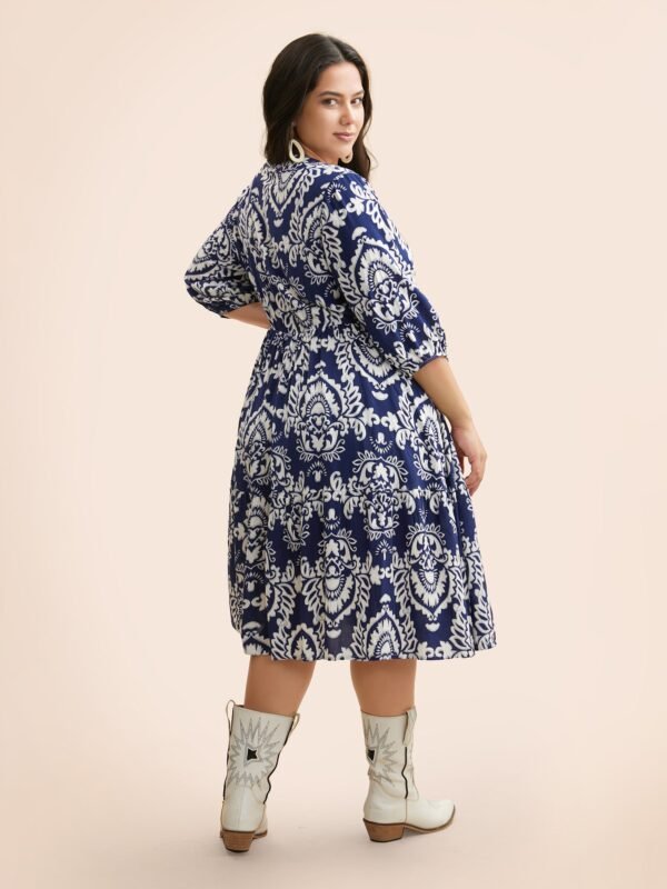 Boho Print Tie Knot Puff Sleeve Dress - Image 44