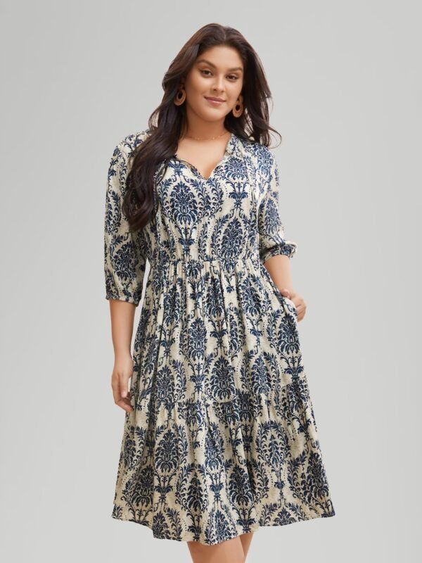 Boho Print Tie Knot Puff Sleeve Dress - Image 3