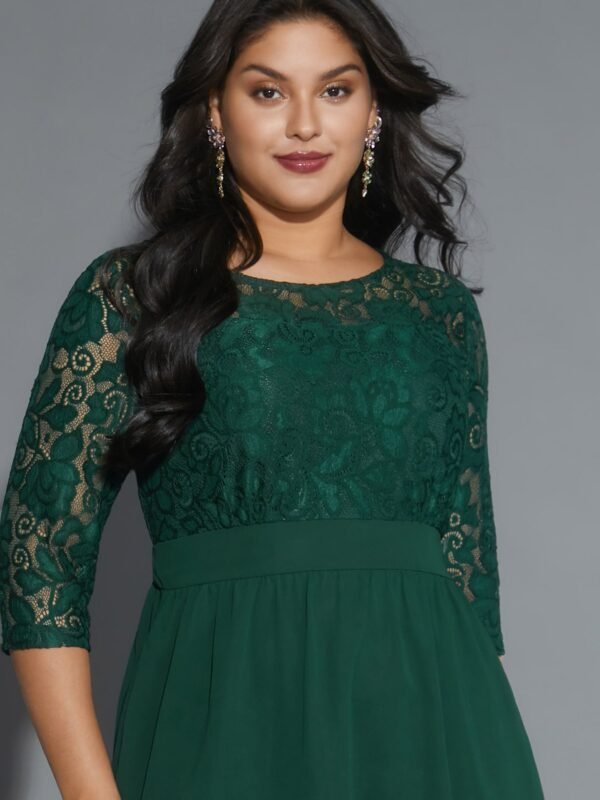 Lace Patchwork Shirred Midi Pocket Dress - Image 26