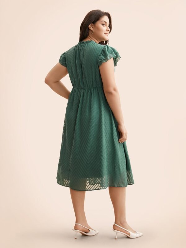 Plain Geometric Layered Sleeve Pocket Ruffle Mock Neck Dress - Image 15