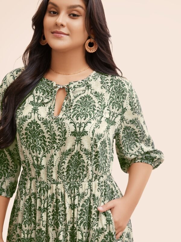 Boho Print Tie Knot Puff Sleeve Dress - Image 22
