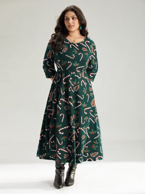 Christmas Print Pocket Elastic Waist Dress - Image 3