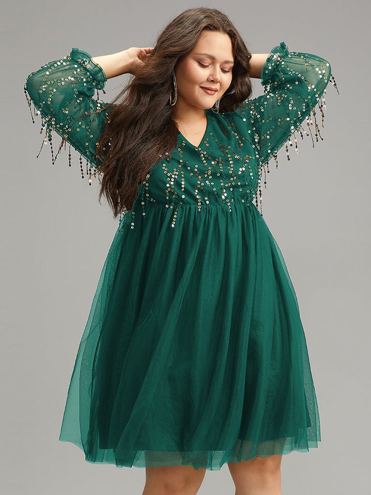 Sequin Mesh Patchwork Tassel Dress - Image 12