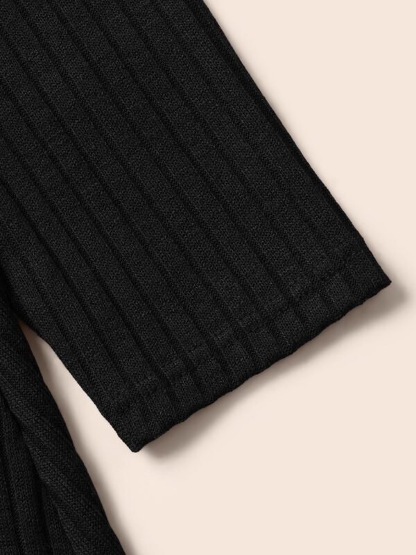 Solid Pocket Rib Knit Ruffle Hem Dress Without Belt - Image 36