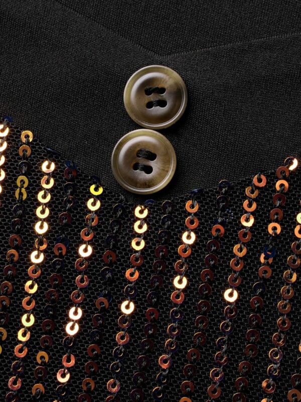 Heart Neckline Patchwork Sequin Button Detail Dress - Image 7