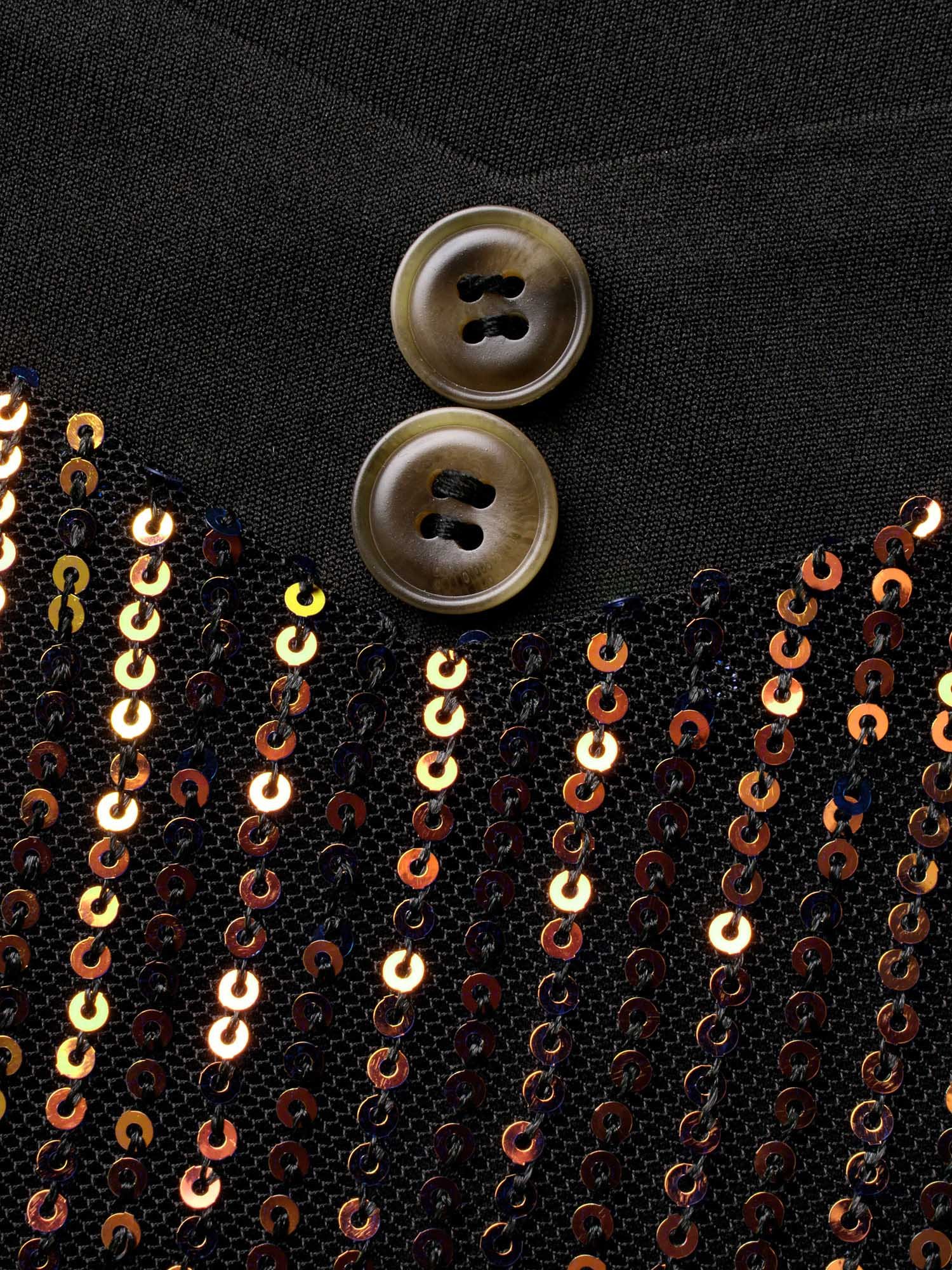 Heart Neckline Patchwork Sequin Button Detail Dress - Image 7