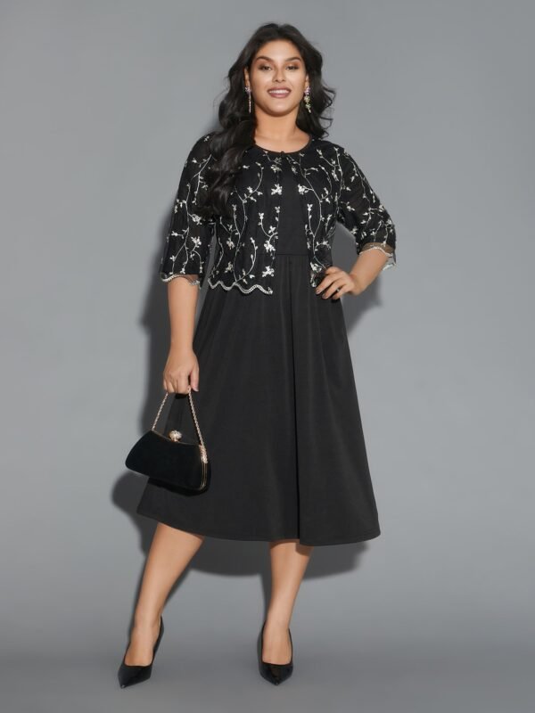 Round Neck Floral Embroidered  Dress - Image 3