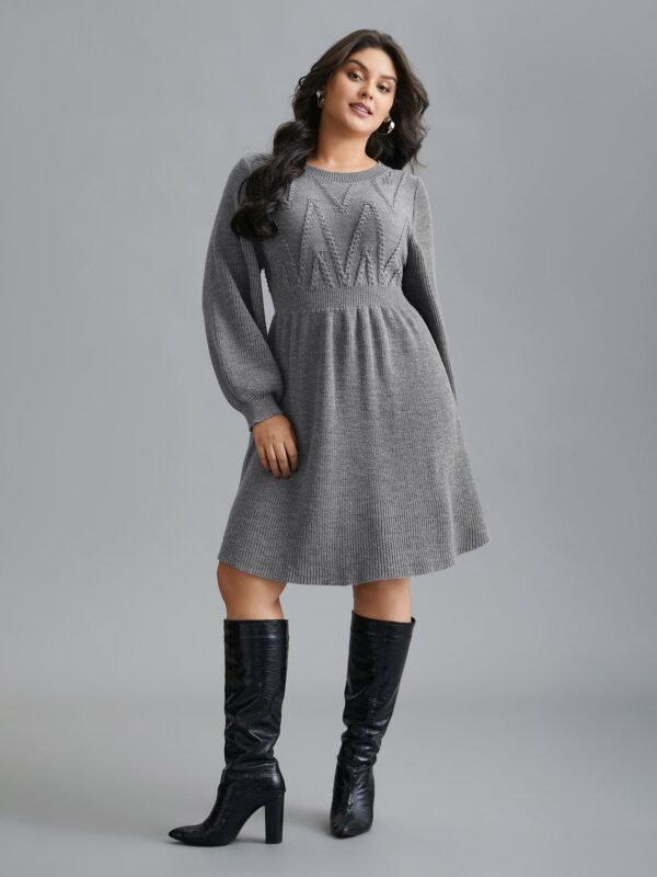 Cable Knit Elastic Waist Midi Sweater Dress - Image 3