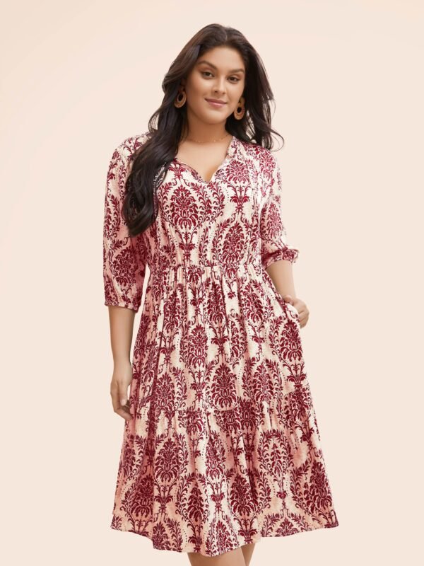 Boho Print Tie Knot Puff Sleeve Dress - Image 8
