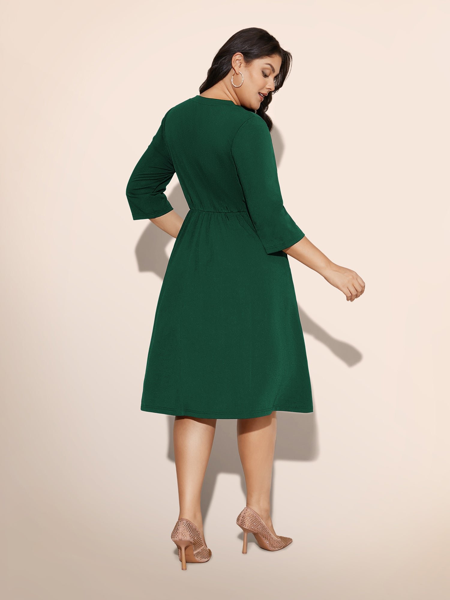 Heart Neckline Patchwork Sequin Button Detail Dress - Image 12