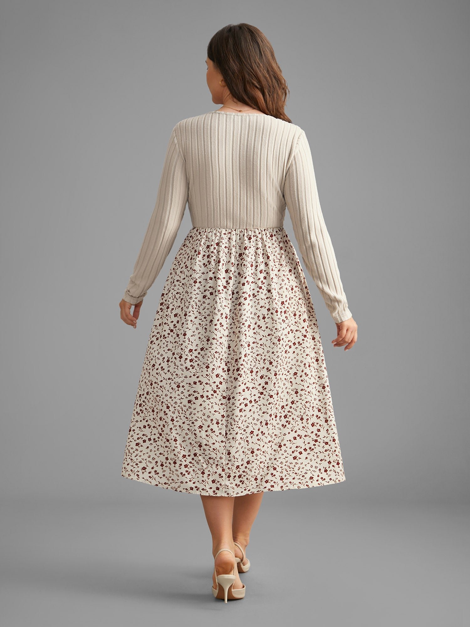 Ditsy Floral Patchwork Texture Midi Dress - Image 4