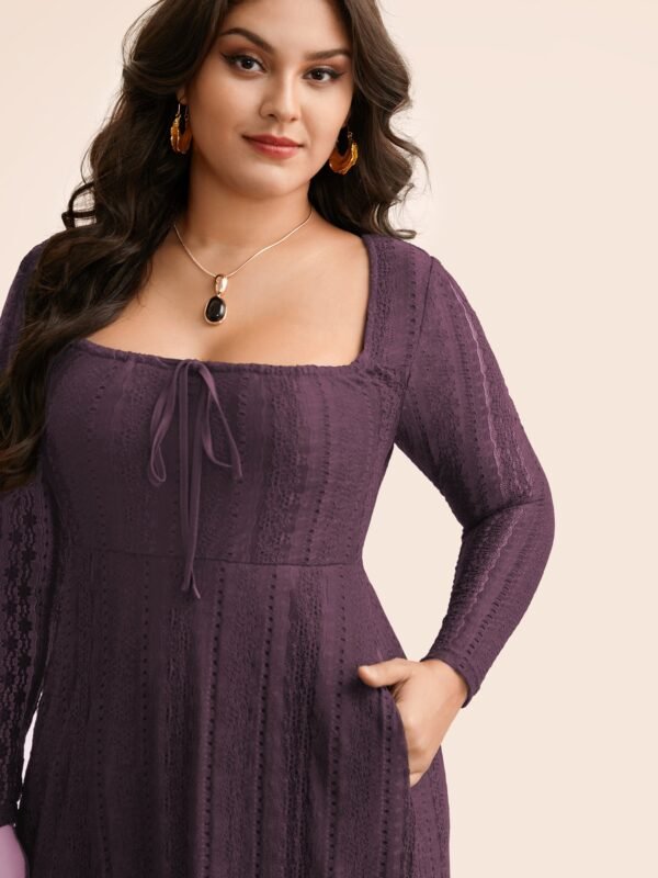 Lace Panel Square Neck Tie Knot Dress - Image 17