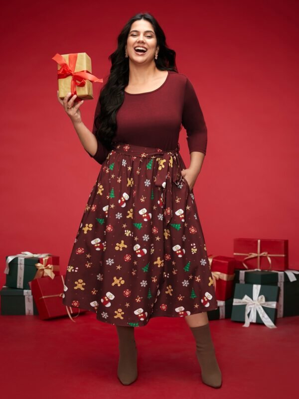 Holiday Everything Printed Skirt Fit-and-Flare Midi Dress - Image 6