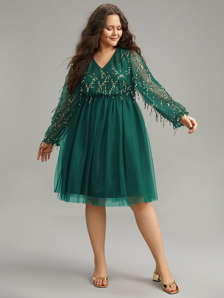 Sequin Mesh Patchwork Tassel Dress - Image 15
