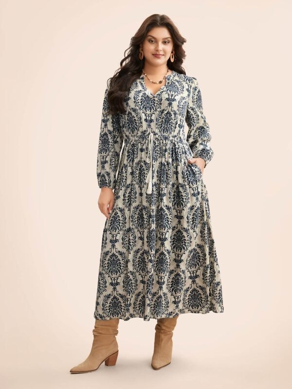 Boho Print Notched Tie Knot Maxi Dress - Image 2
