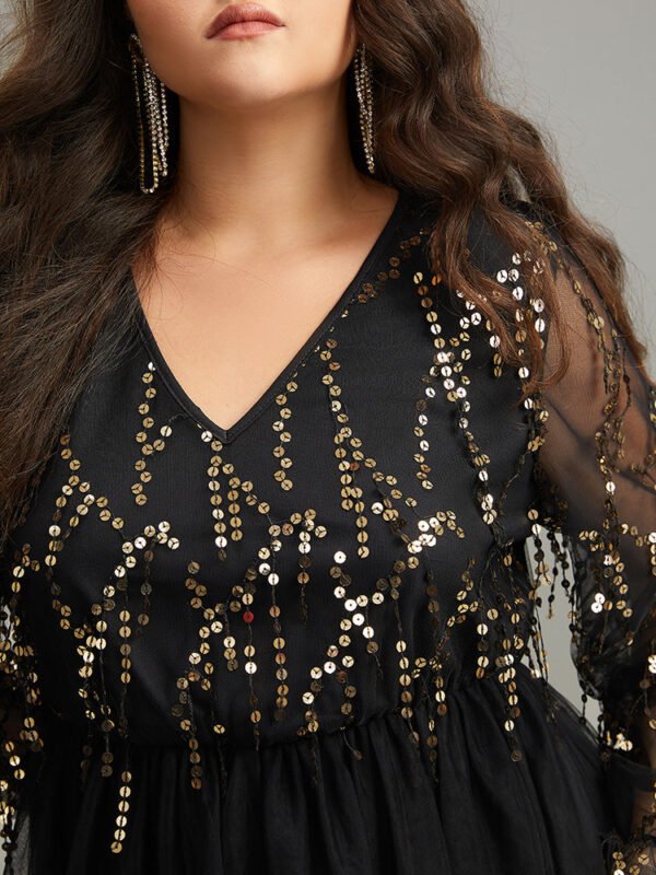 Sequin Mesh Patchwork Tassel Dress - Image 6