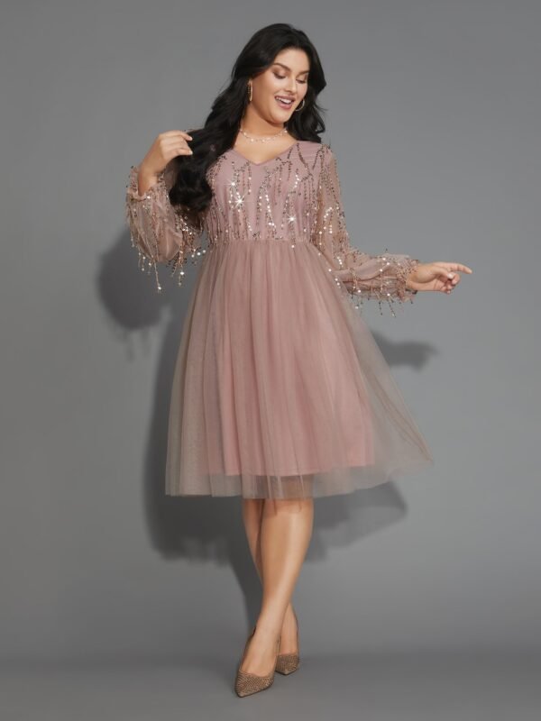 Sequin Mesh Patchwork Tassel Dress - Image 8