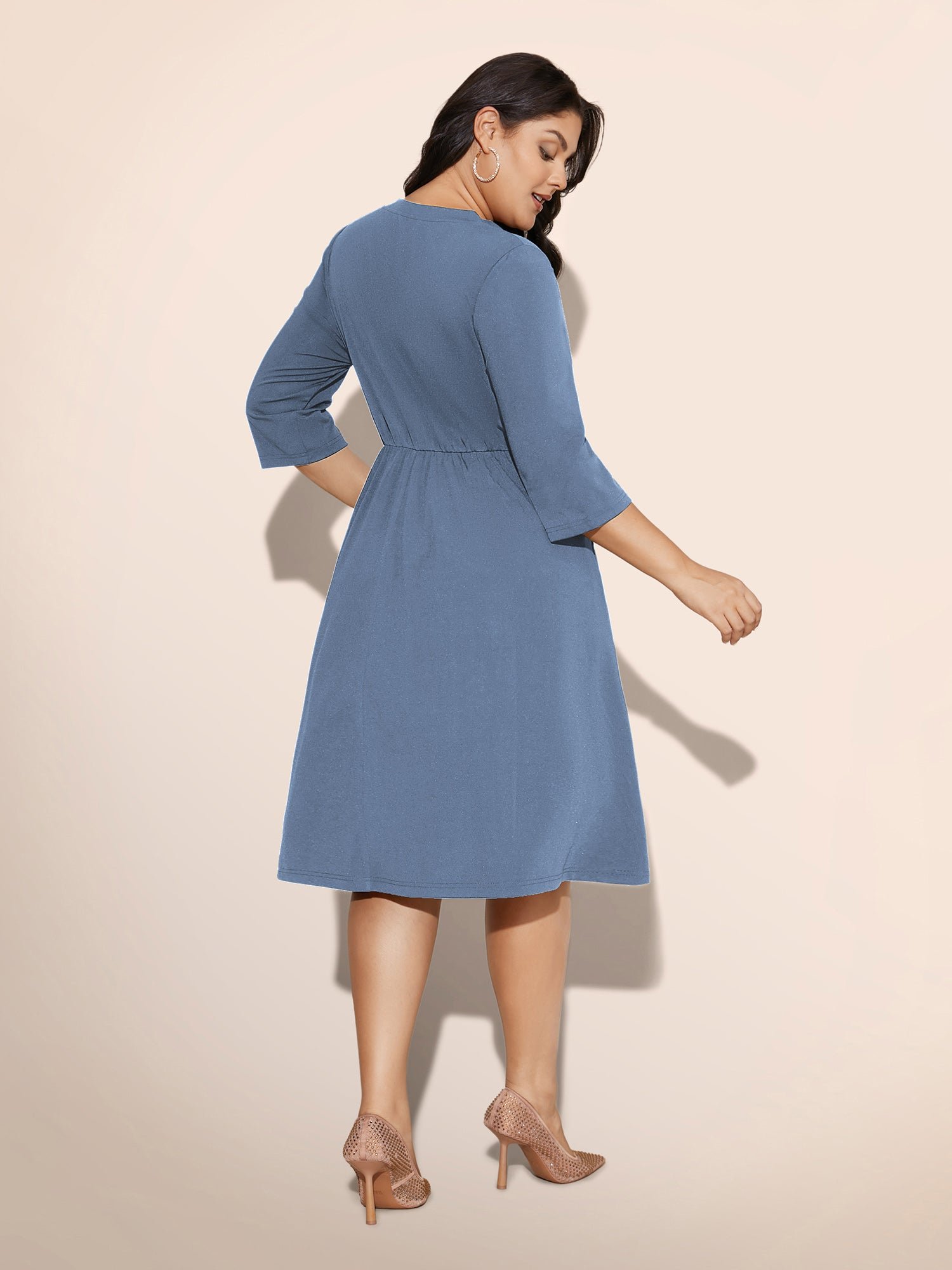 Heart Neckline Patchwork Sequin Button Detail Dress - Image 48