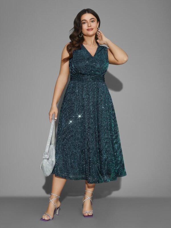 Sequin Surplice Neckline Sleeveless Midi Dress - Image 9