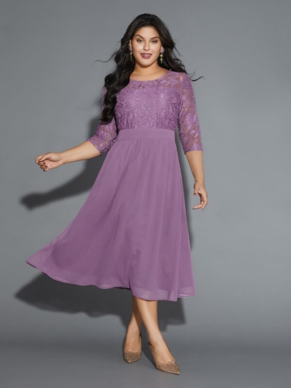 Lace Patchwork Shirred Midi Pocket Dress - Image 44