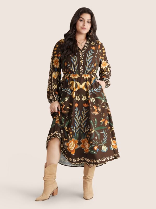 Bandana Print Pocket Lapel Collar Elastic Cuffs Dress - Image 9