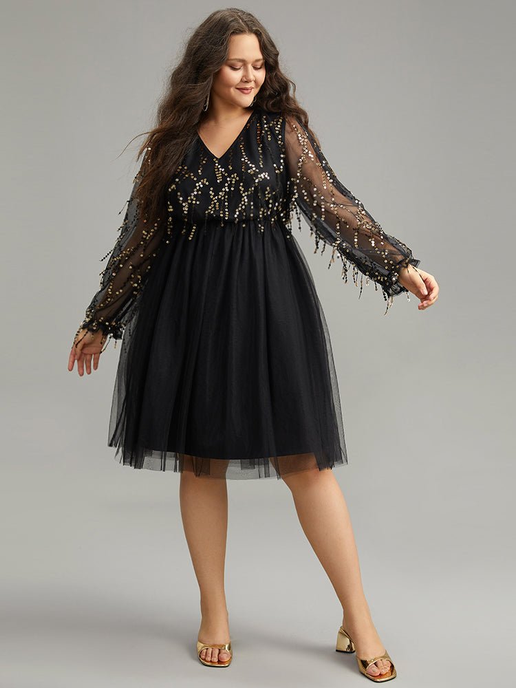 Sequin Mesh Patchwork Tassel Dress - Image 2