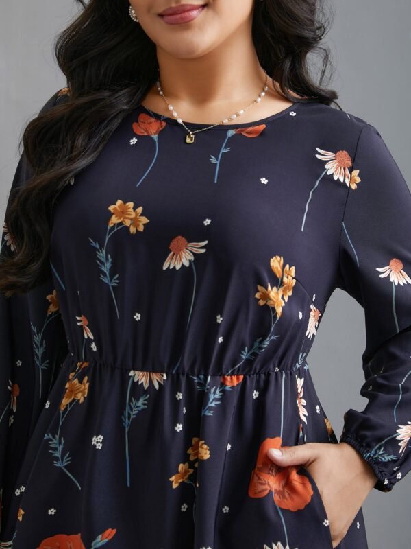 Floral Boho Print Lantern Sleeve Dress - Image 2