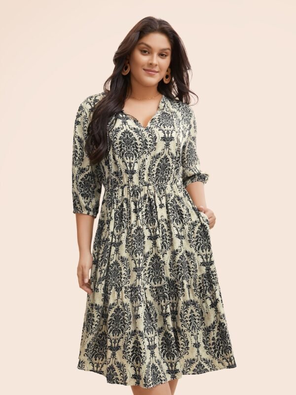 Boho Print Tie Knot Puff Sleeve Dress - Image 33