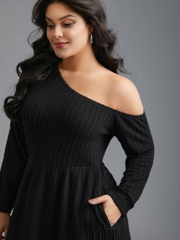 One Shoulder Plain Textured Dress