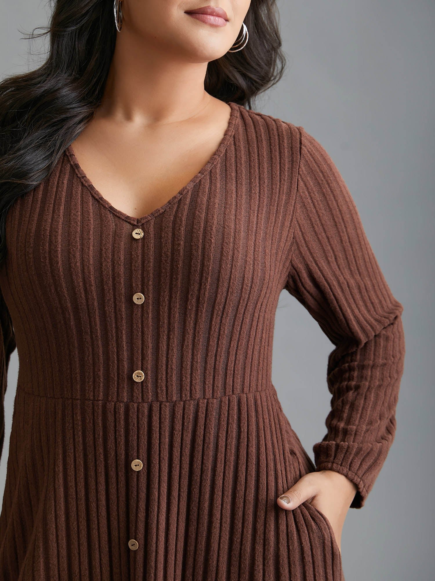 Stretchy Waist Defining Knit Midi Dress - Image 2