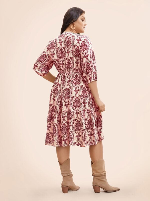 Boho Print Tie Knot Puff Sleeve Dress - Image 9