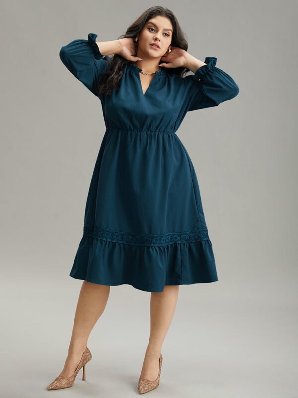 Solid Frill Trim Guipure Lace Flutter Sleeve Dress - Image 4