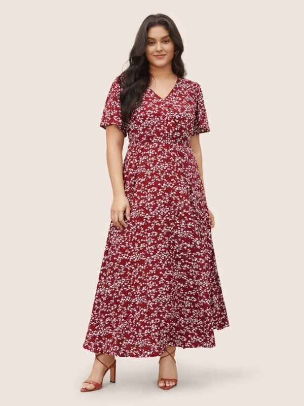 Bloom Dress - Flutter Sleeve Ditsy Floral Pocket Split Maxi Dress - Image 60