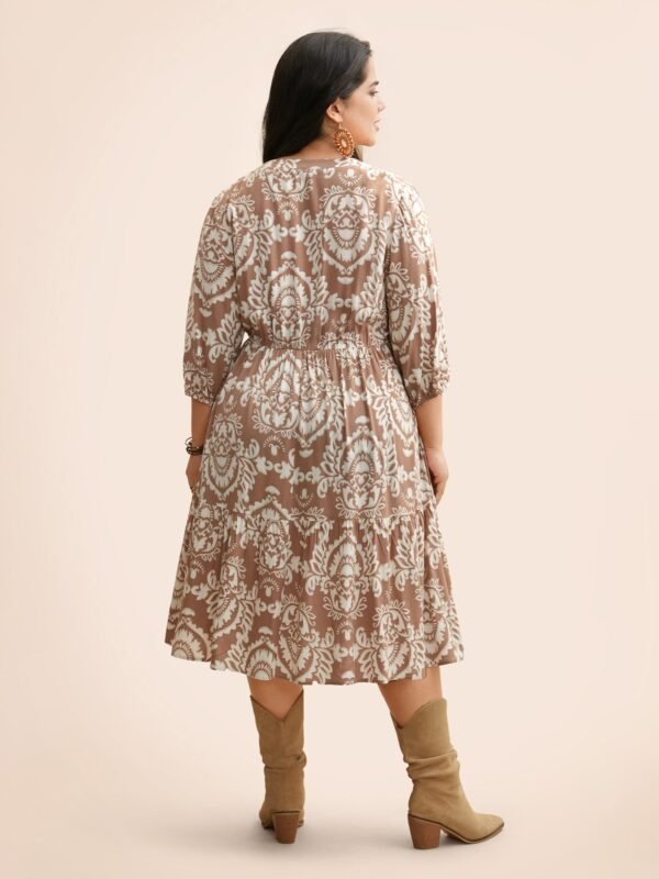 Boho Print Tie Knot Puff Sleeve Dress - Image 41