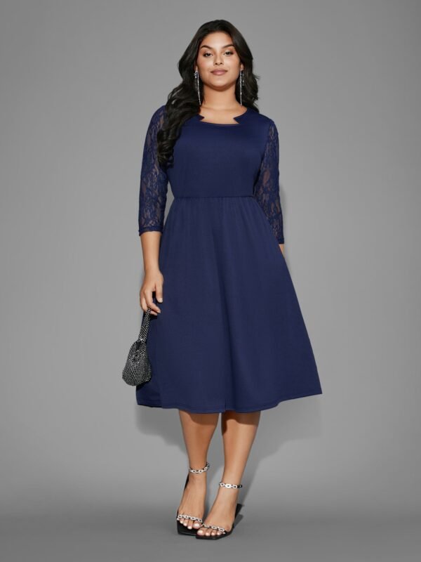Asymmetrical Neck Lace Patchwork Mesh Dress - Image 9