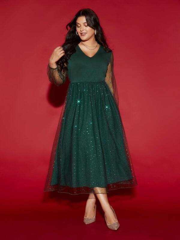 Sheer Mesh Shimmering Sequins Maxi Dress - Image 3