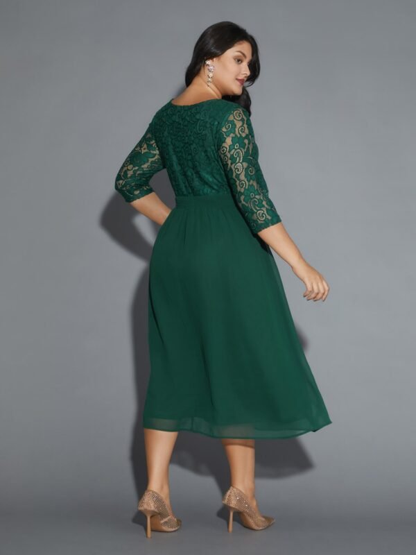 Lace Patchwork Shirred Midi Pocket Dress - Image 28