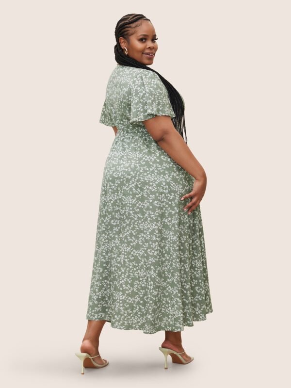 Bloom Dress - Flutter Sleeve Ditsy Floral Pocket Split Maxi Dress - Image 72