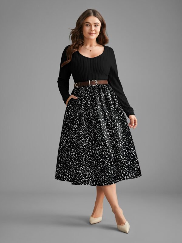 Ditsy Floral Patchwork Texture Midi Dress - Image 23