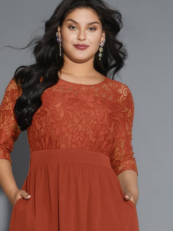 Lace Patchwork Shirred Midi Pocket Dress - Image 49