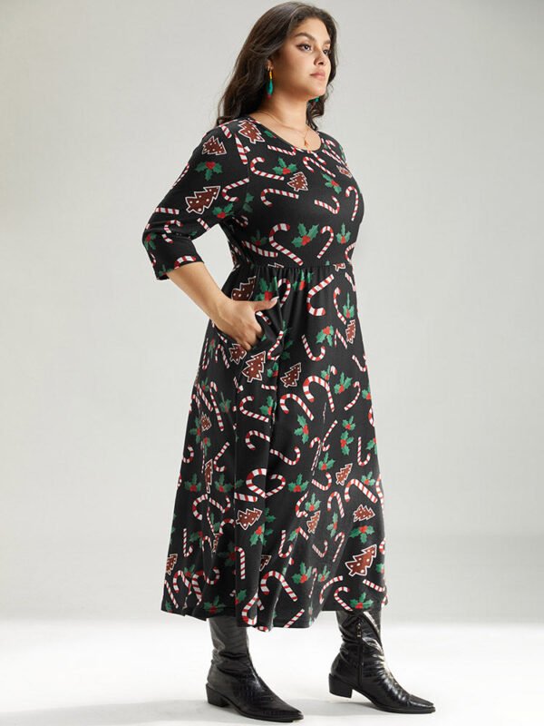 Christmas Print Pocket Elastic Waist Dress - Image 9