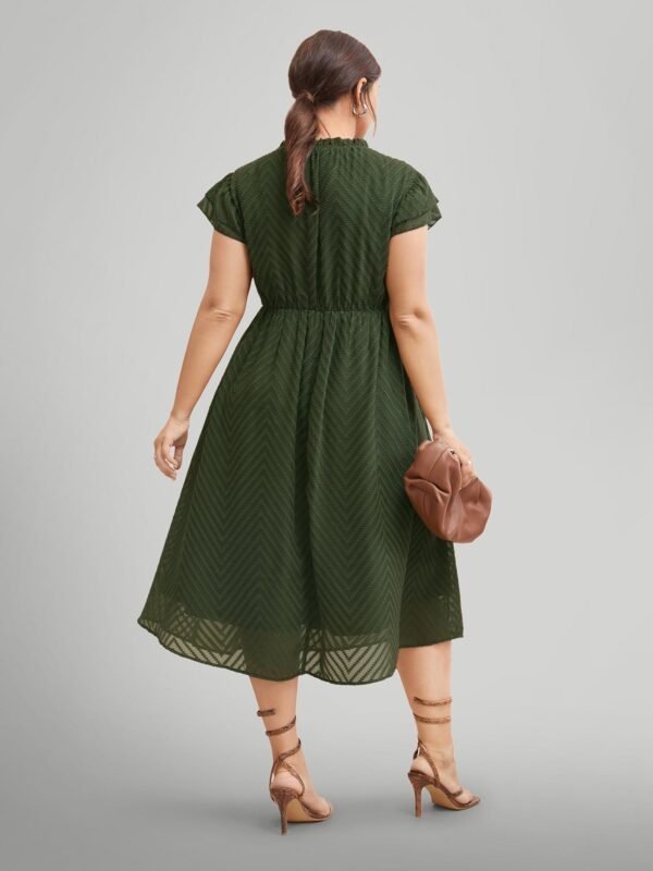 Plain Geometric Layered Sleeve Pocket Ruffle Mock Neck Dress - Image 8