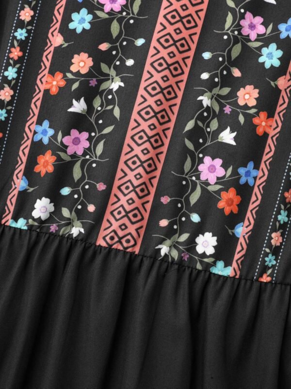 Notched Collar Boho Print Midi Dress - Image 7