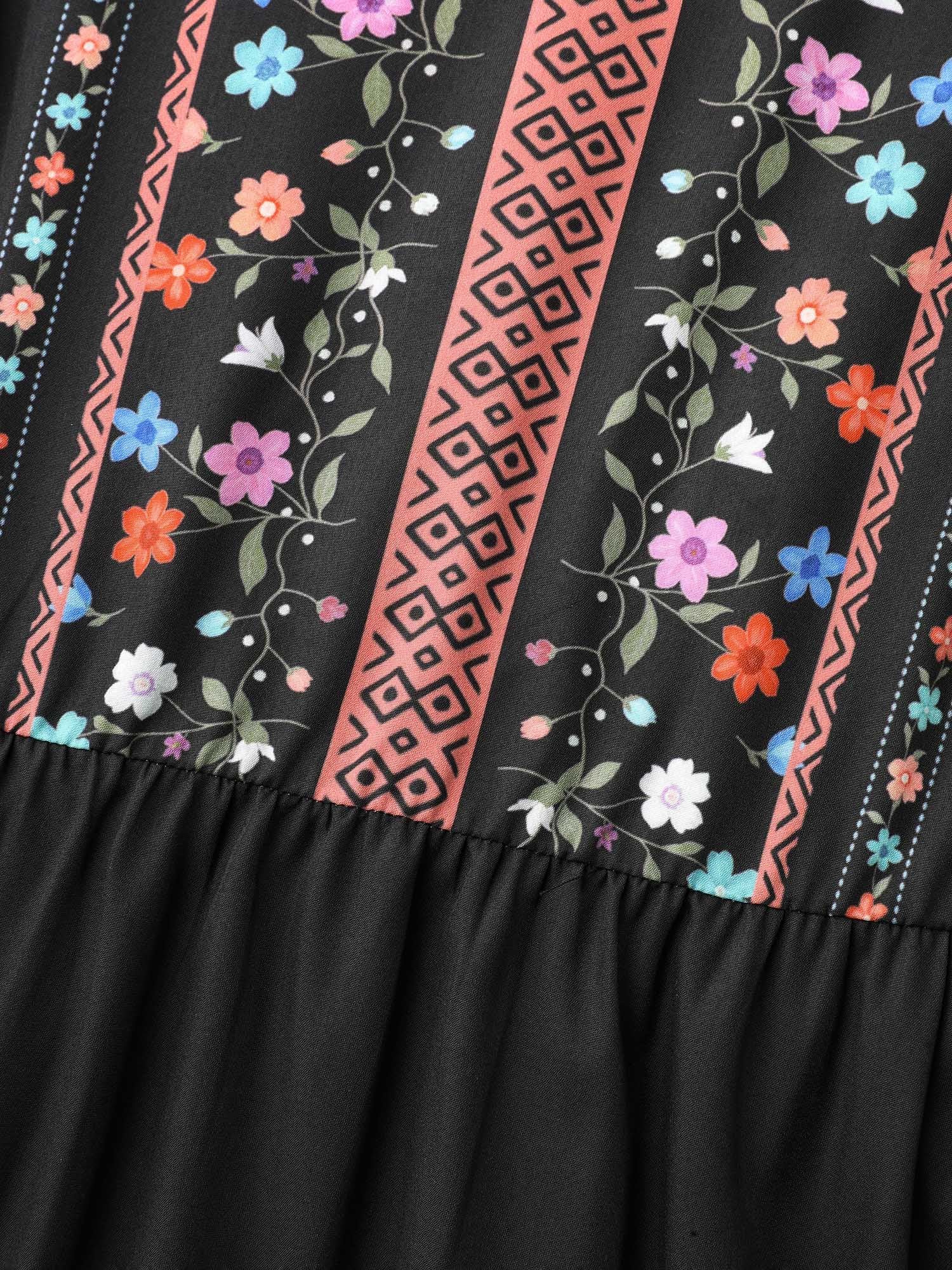 Notched Collar Boho Print Midi Dress - Image 7