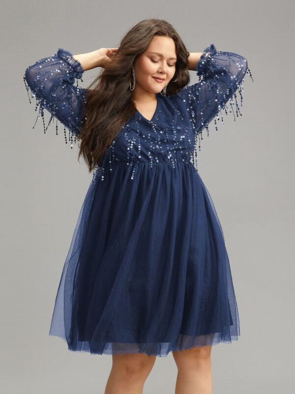 Sequin Mesh Patchwork Tassel Dress - Image 20